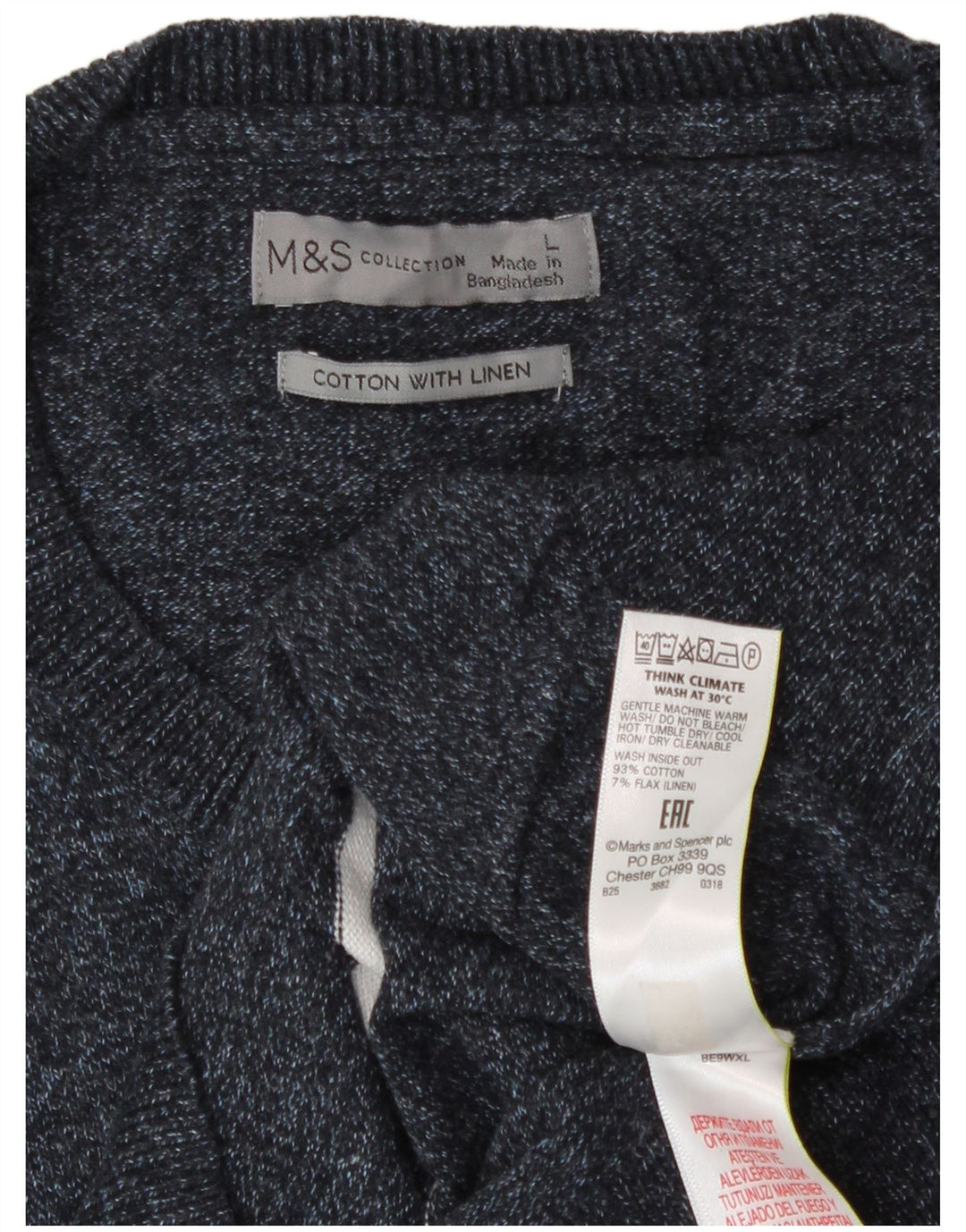 Marks & Spencer - Jersey de cuello redondo para hombre, talla grande, color azul marino a rayas