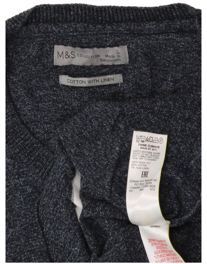 Marks & Spencer - Jersey de cuello redondo para hombre, talla grande, color azul marino a rayas