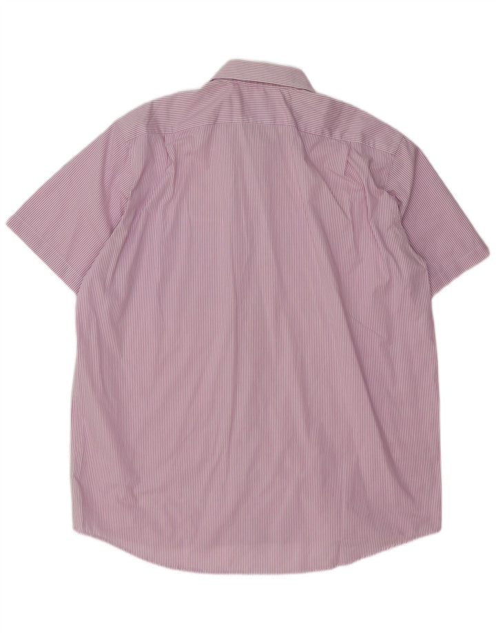 LACOSTE Camisa de manga corta para hombre Talla 45 XL Algodón a rayas violeta