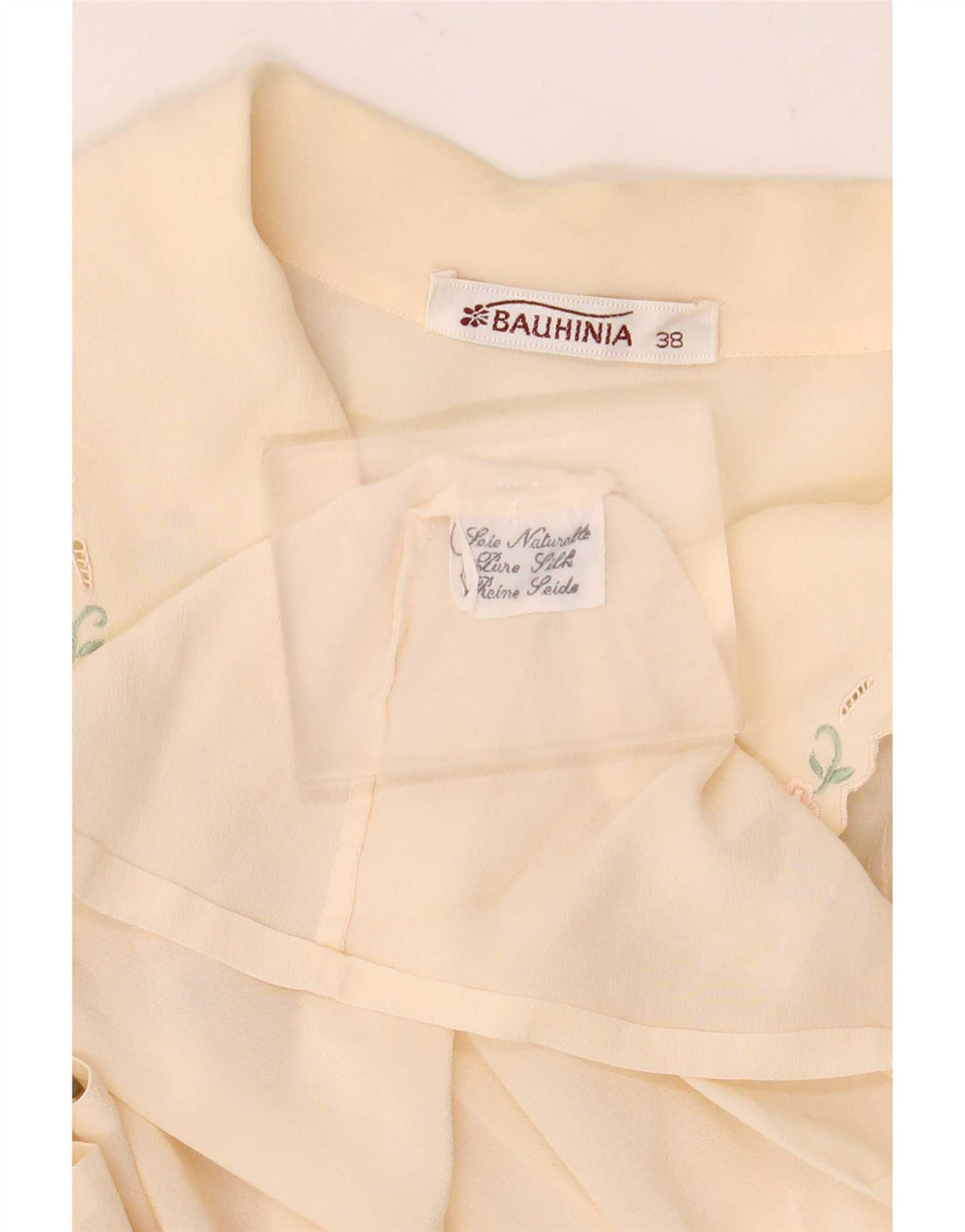 Vintage mujer camisa blusa EU 38 medio off blanco floral seda