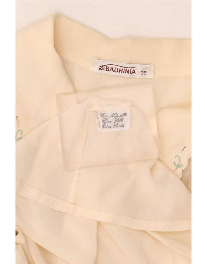 Vintage mujer camisa blusa EU 38 medio off blanco floral seda
