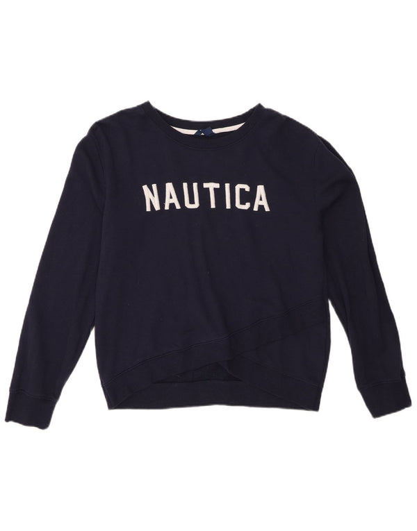 Nautica Sudadera de gran tamaño con gráfico para mujer UK 10 Small Azul marino