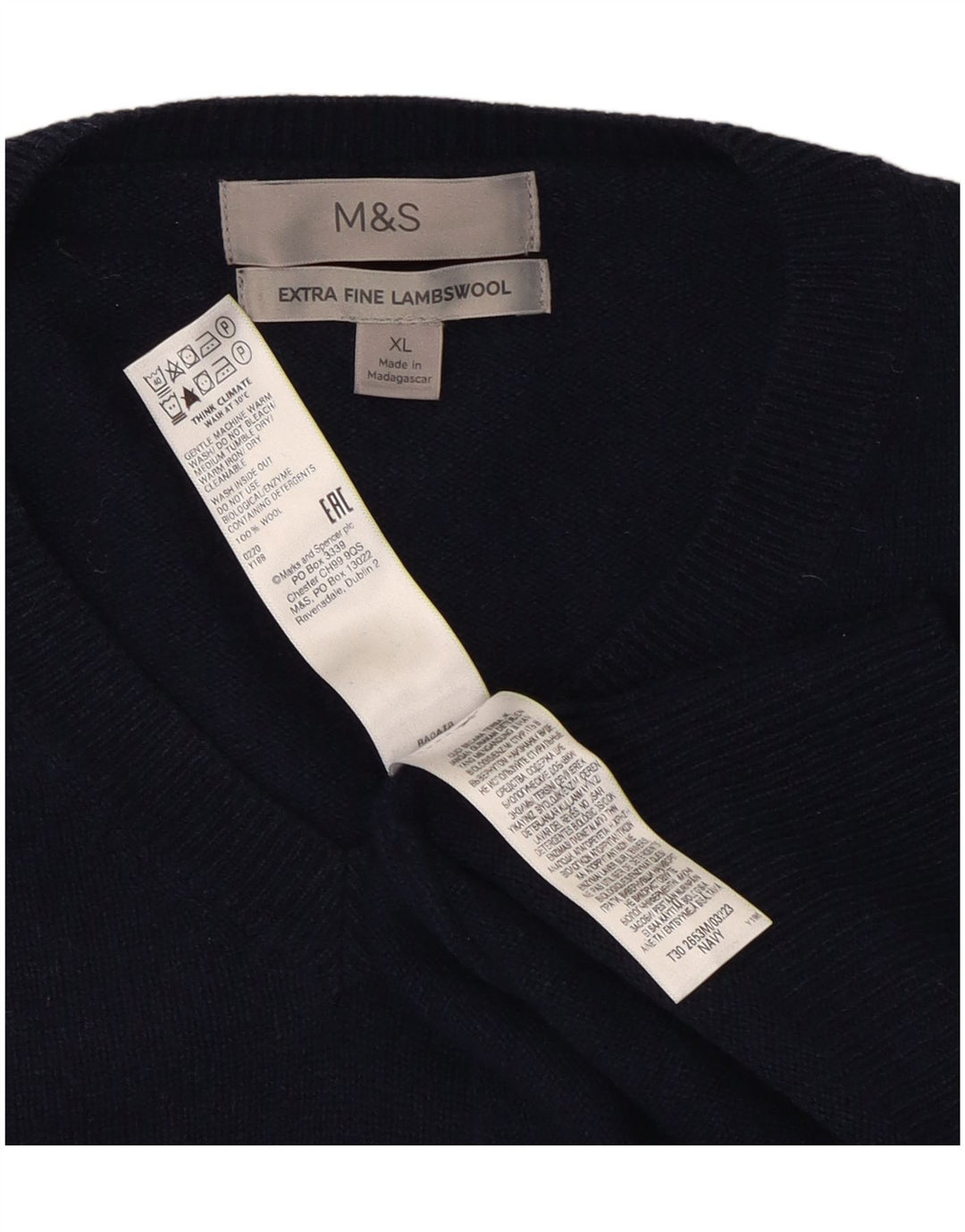Marks & Spencer Jersey con Cuello en V para Hombre XL Lana Azul Marino