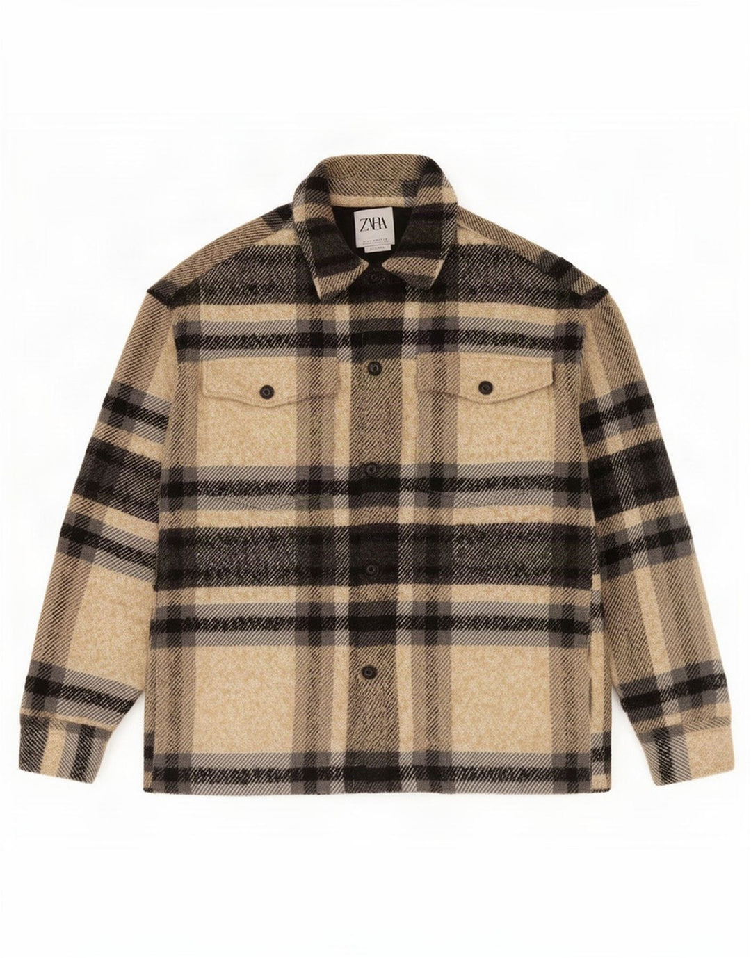 Zara Mens Utility Jacket UK 40 Large Beige Check Poliéster