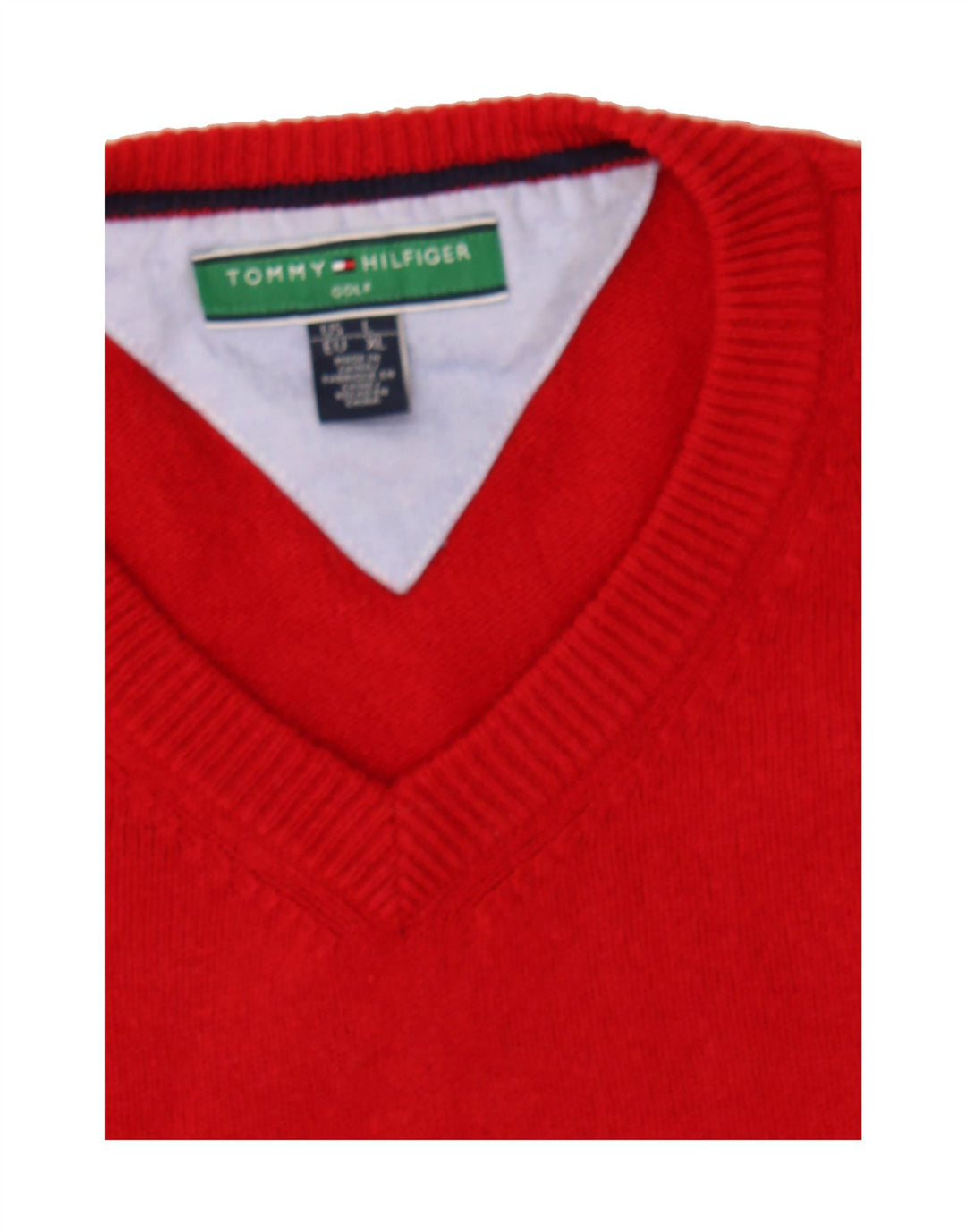 TOMMY HILFIGER Mens V-Neck Jumper Sweater Large Red Wool Vintage Tommy Hilfiger and Second-Hand Tommy Hilfiger from Messina Hembry 