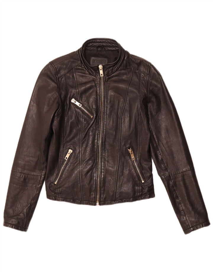 BERSHKA Chaqueta de cuero para mujer UK 42 Medium Black Leather