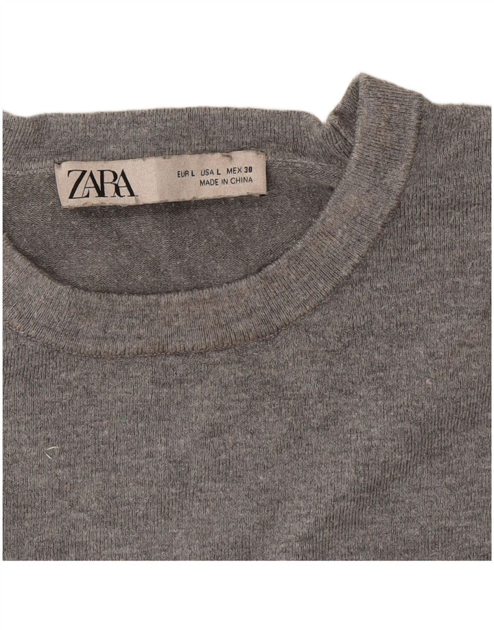 Zara - Jersey con cuello redondo para mujer, talla 40, color gris