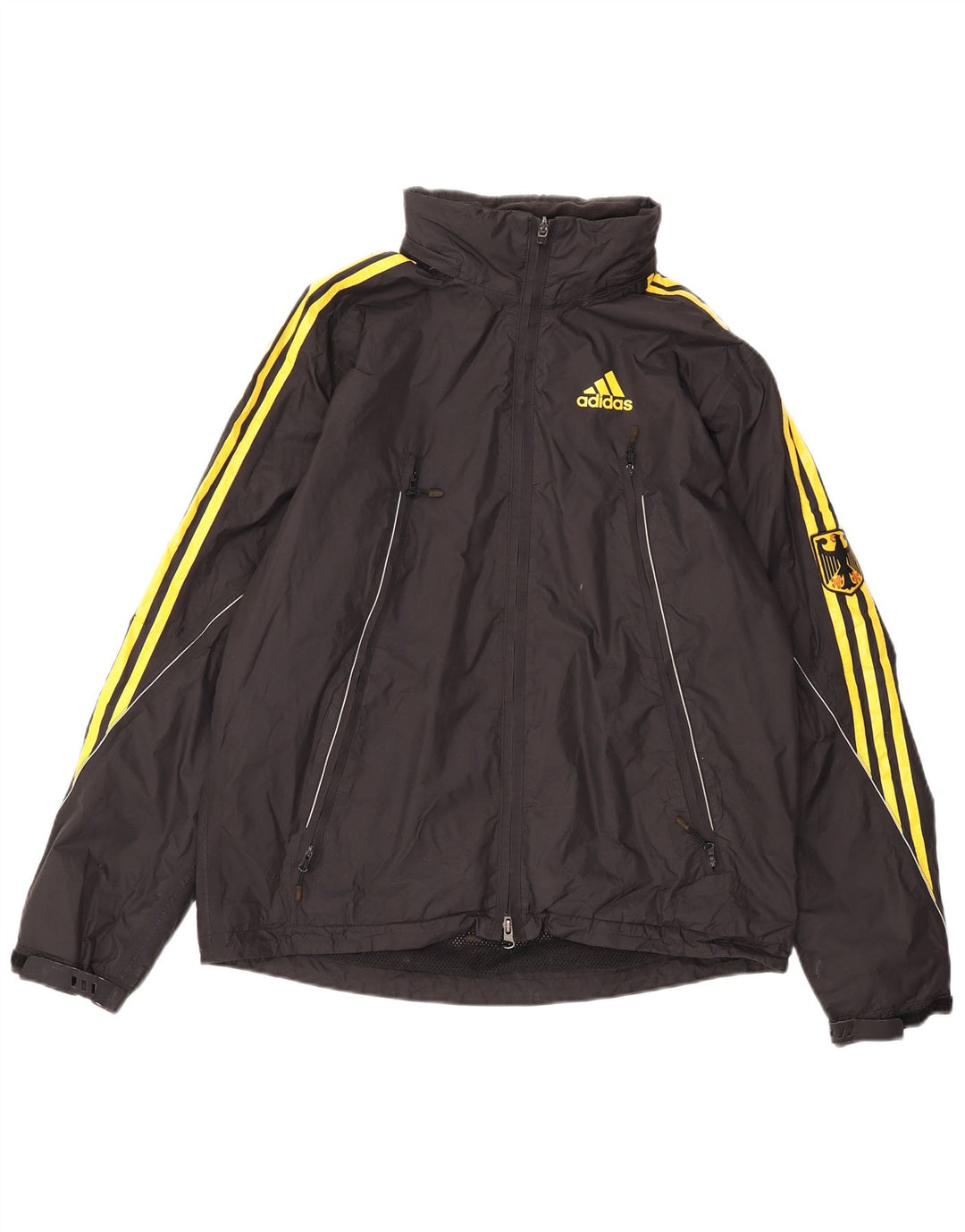 Adidas Chaqueta cortavientos con gráfico de Alemania para hombre, Reino Unido 38/40, nailon negro mediano