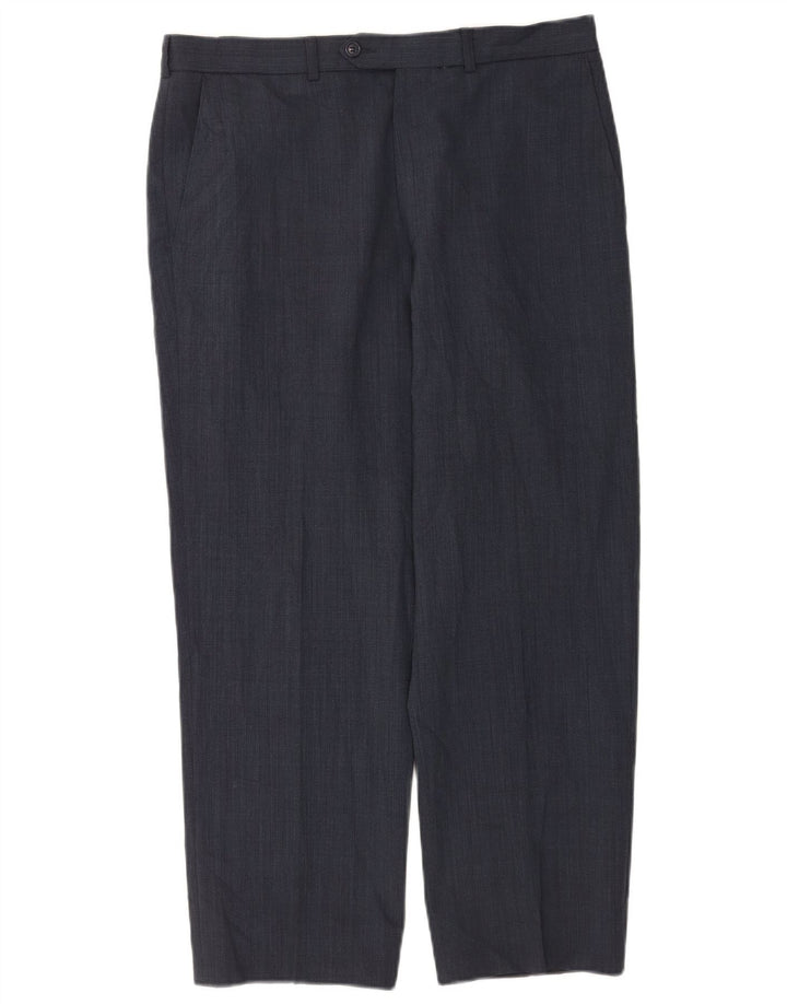 Marks & Spencer Pantalón de traje recto para hombre W34 L29 Poliéster azul marino