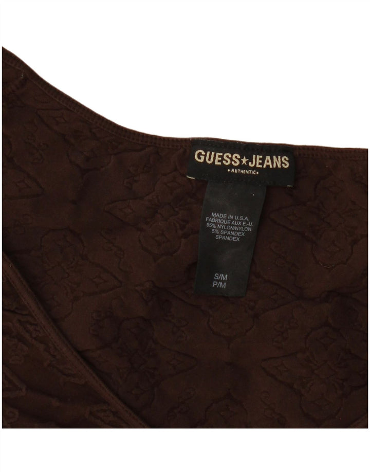 Guess Blusa para mujer Top UK 8 Small Marrón Floral Nylon