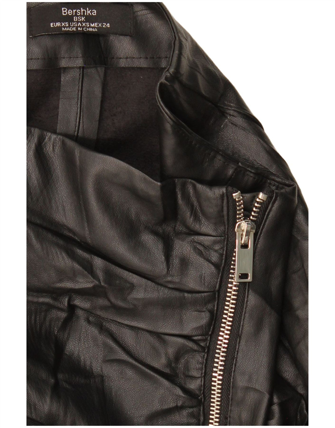 BERSHKA Minifalda de Cuero Mujer XS W24 Negro