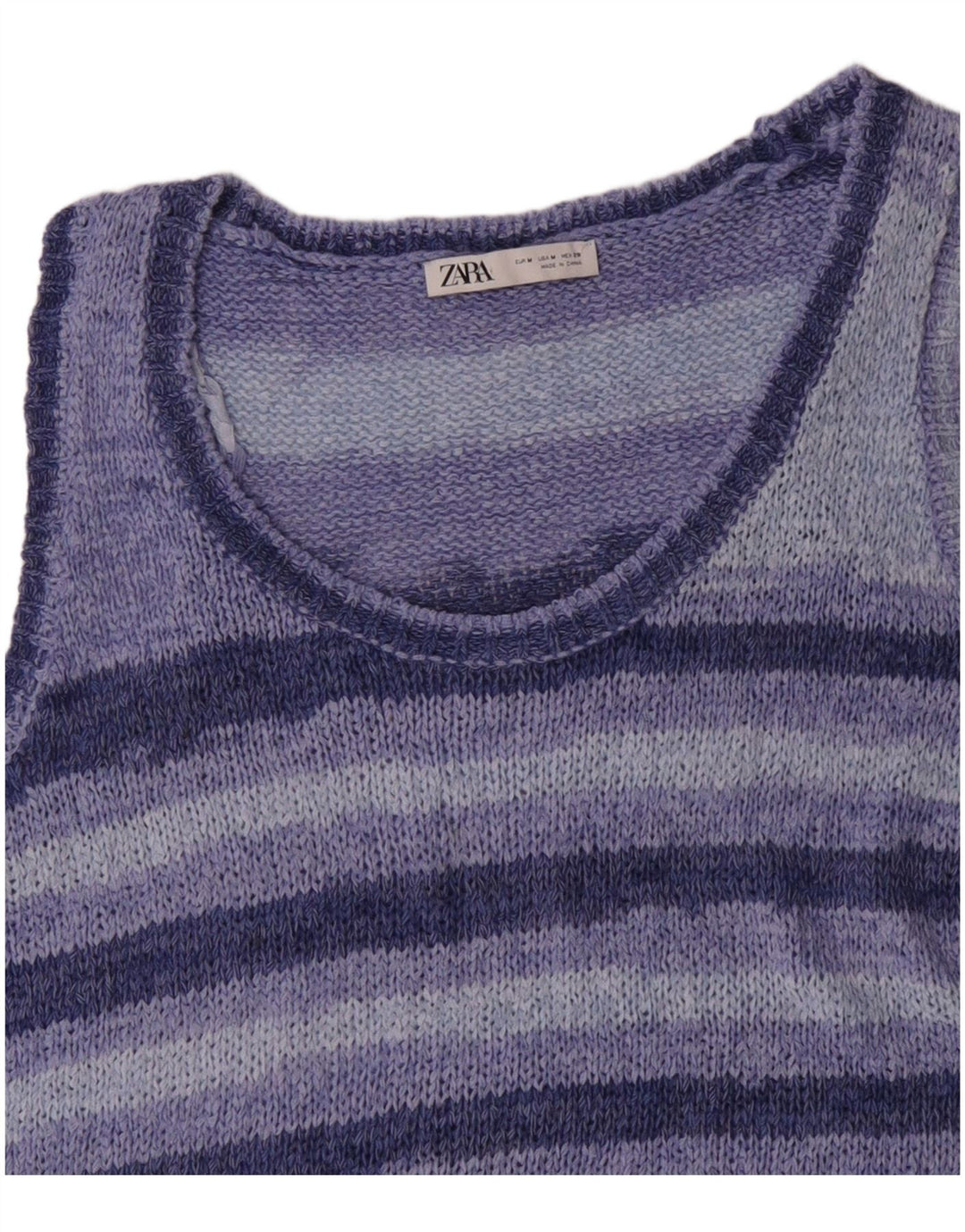 ZARA Womens Vest Tank Top UK 14 Medium Blue Striped Acrylic