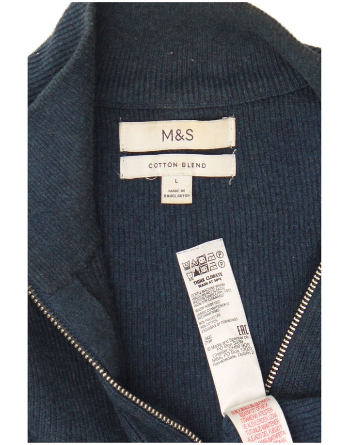 Marks & Spencer Jersey con cuello y cremallera para hombre, talla grande, algodón azul marino