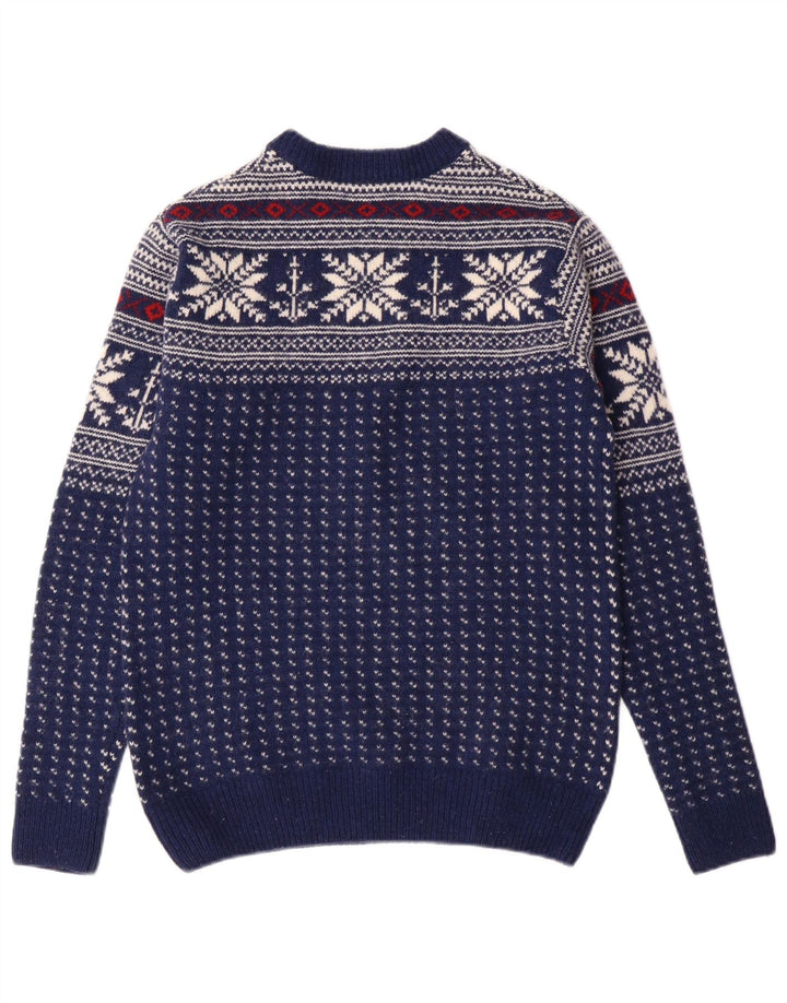 GANT Jersey de cuello redondo para hombre, talla pequeña, lana Fair Isle azul marino