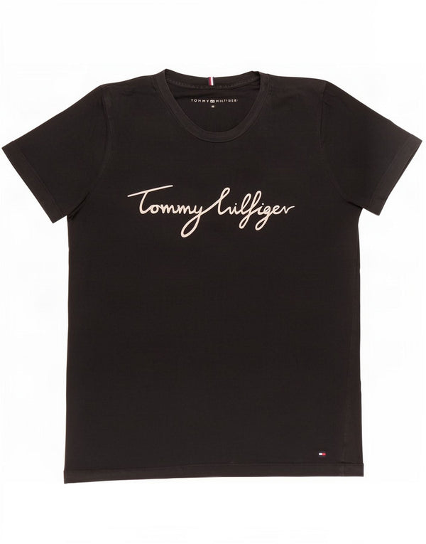 Tommy Hilfiger Womens Graphic T-Shirt Top UK 14 Medium Black Cotton