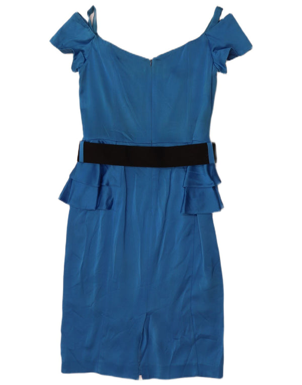 Vestido peplum con hombros descubiertos para mujer Reiss UK 42 Acetato azul mediano