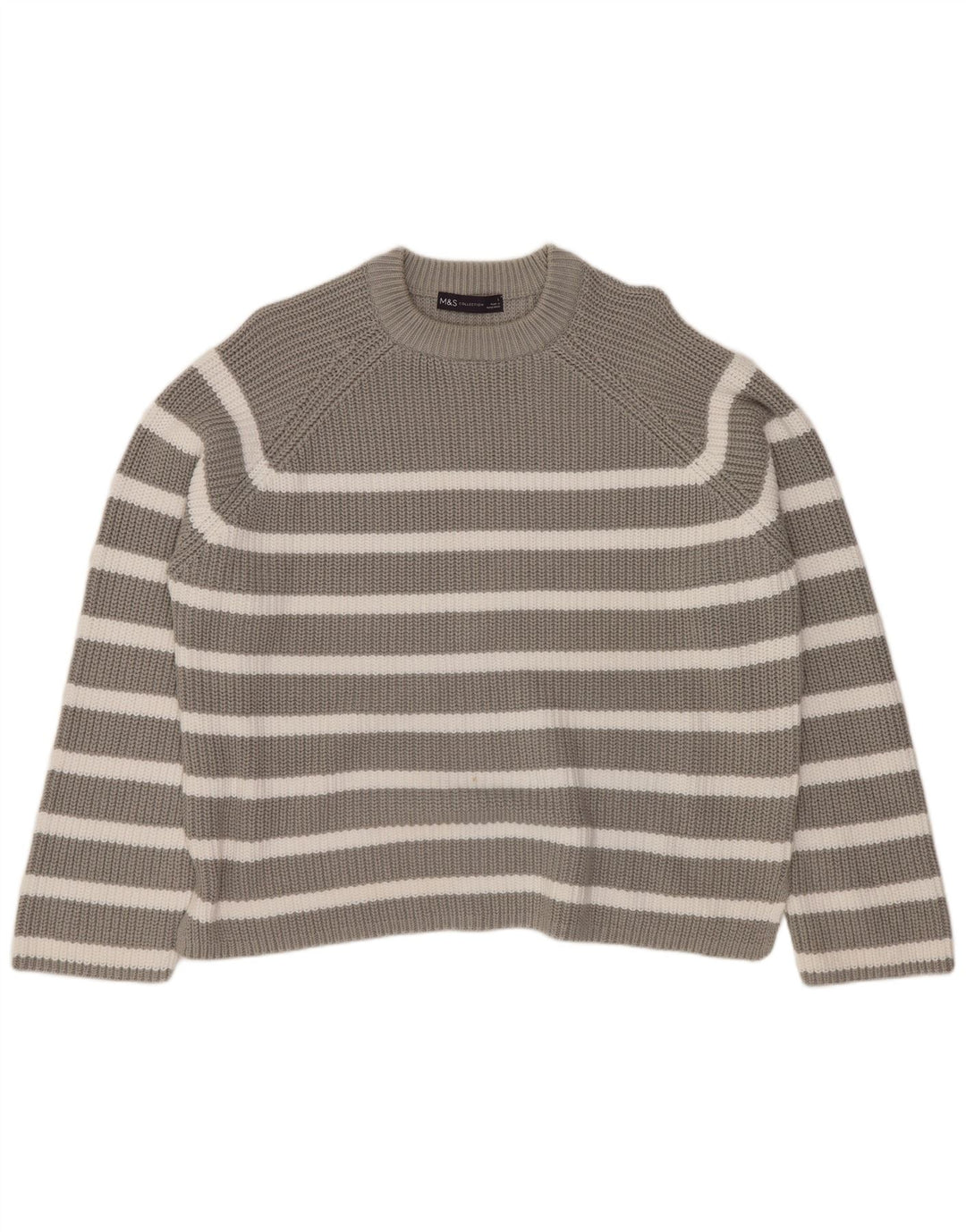 MARKS & SPENCER Suéter tipo jersey con cuello redondo para mujer UK 40 Grande Gris Rayas