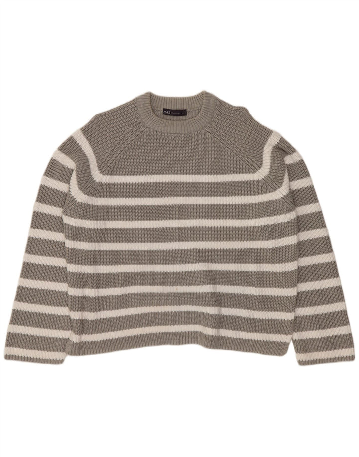 MARKS & SPENCER Suéter tipo jersey con cuello redondo para mujer UK 40 Grande Gris Rayas