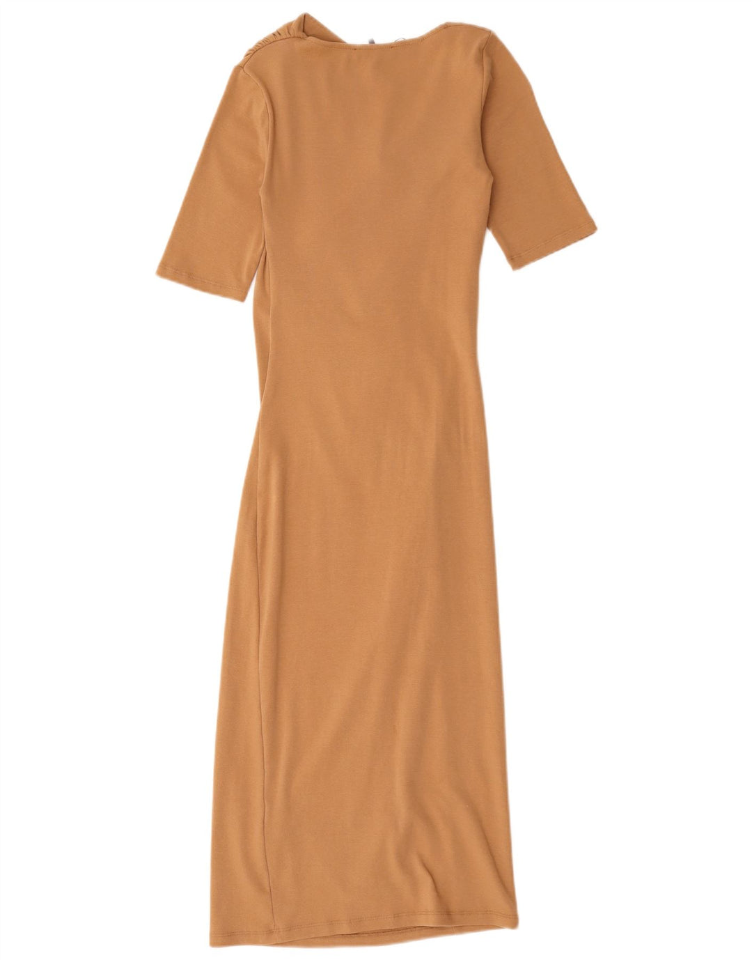 Zara Mujer Maxi Vestido UK 8 Pequeño Algodón Beige