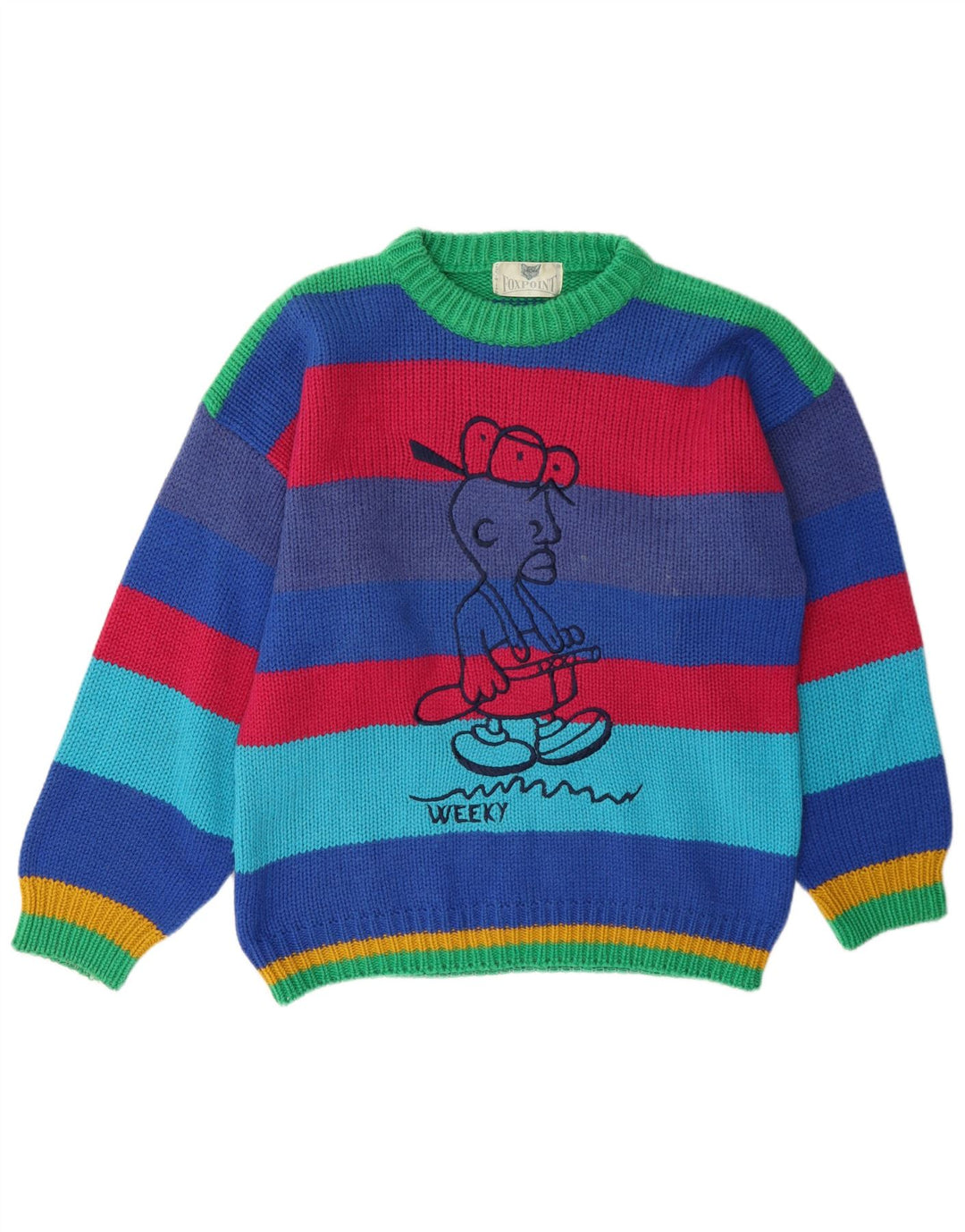 Vintage hombres gráfico cuello redondo jersey suéter grande multicolor rayas