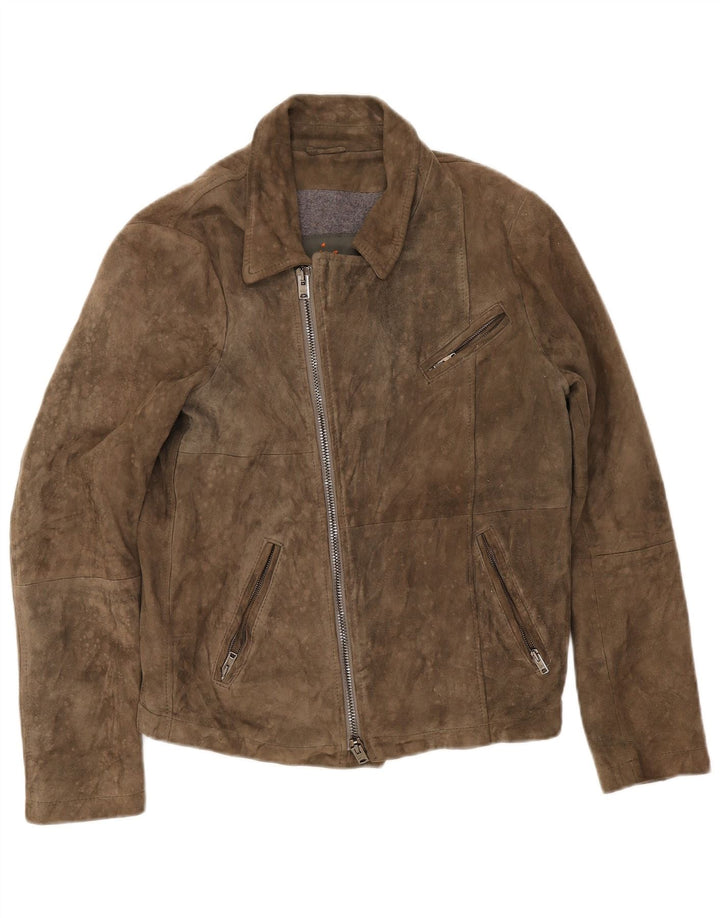 Giorgio Brato Chaqueta motera de ante para hombre IT 48 Cuero verde medio