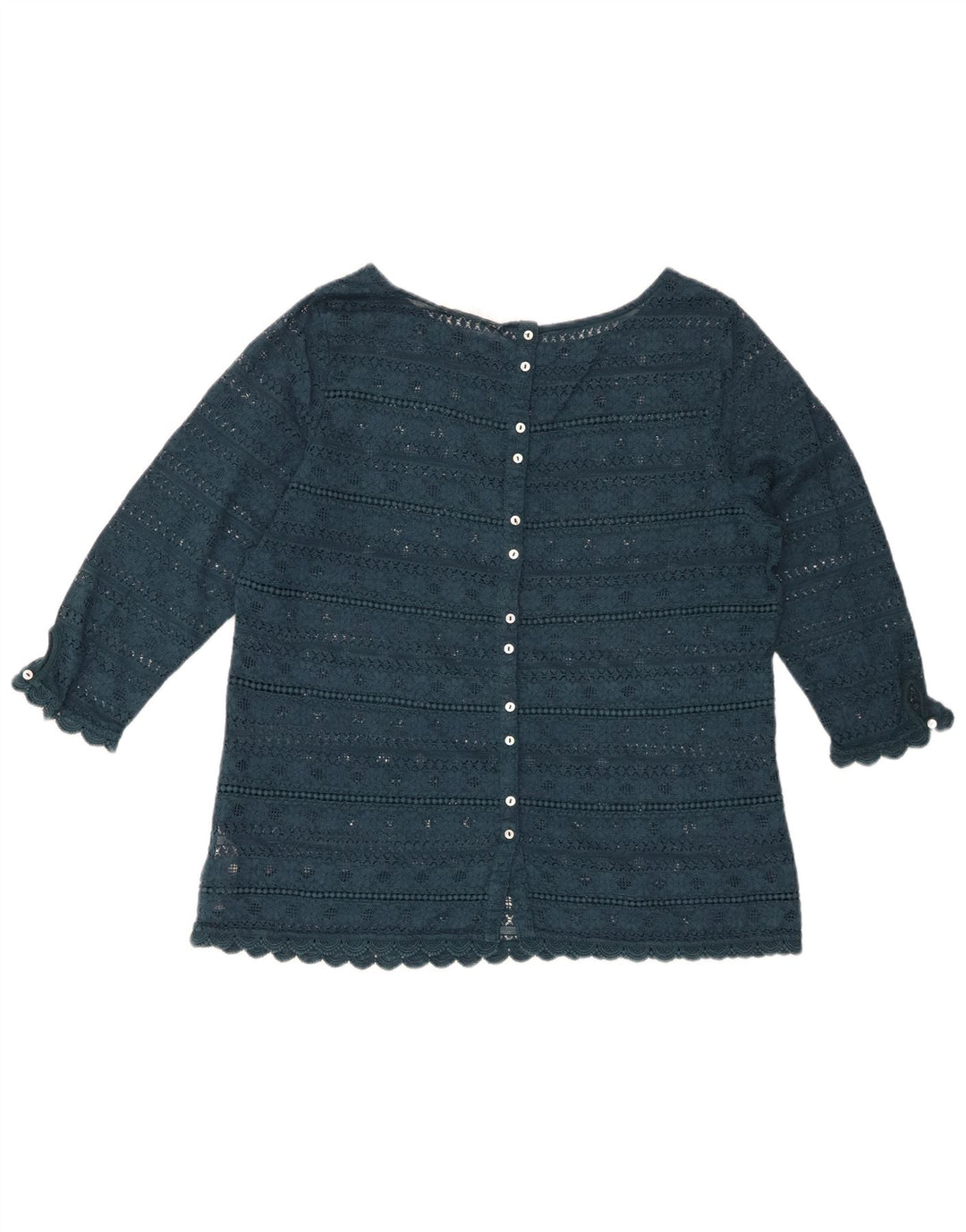 FAT FACE Blusa de encaje con manga 3/4 para mujer UK 40 Grande Algodón floral verde