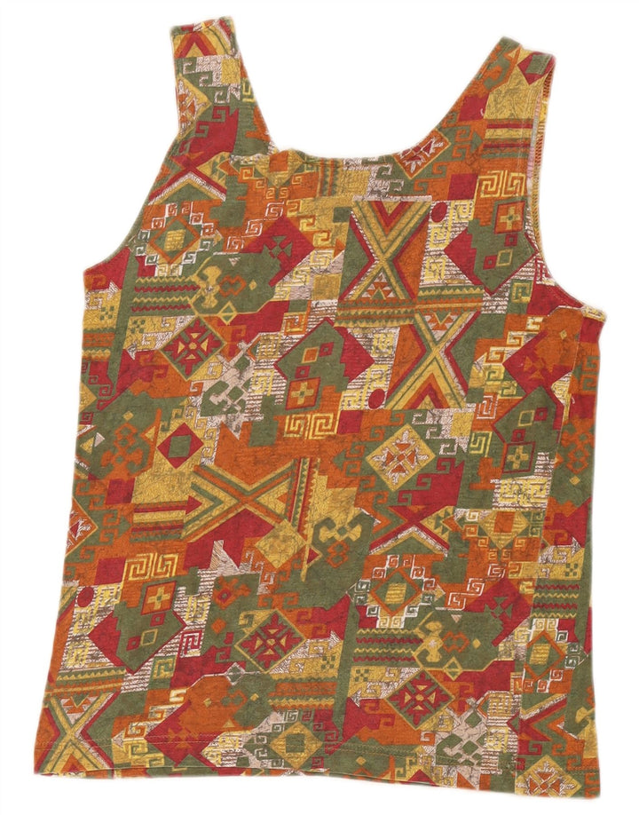 Vintage mujer crop chaleco top Reino Unido 10 pequeño multicolor geométrico