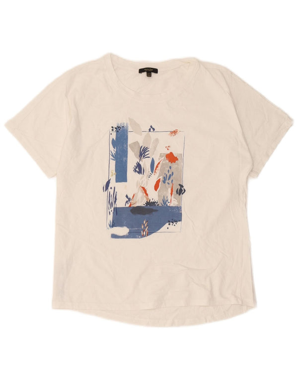 Massimo Dutti Camiseta Oversize Gráfica Mujer Top UK 6 XS Blanco Algodón