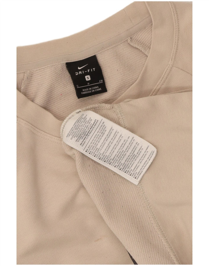NIKE Womens Crop Oversized Graphic Sweatshirt Jumper UIK 10 Small Beige