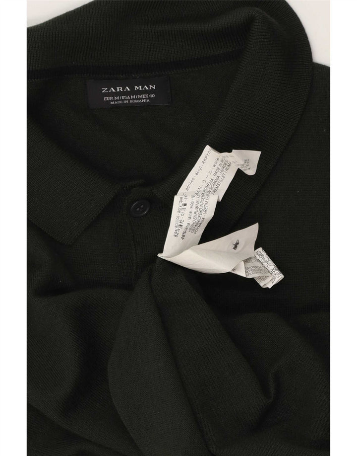 Zara Hombre Polo Neck Jumper Sweater Acrílico Verde Medio