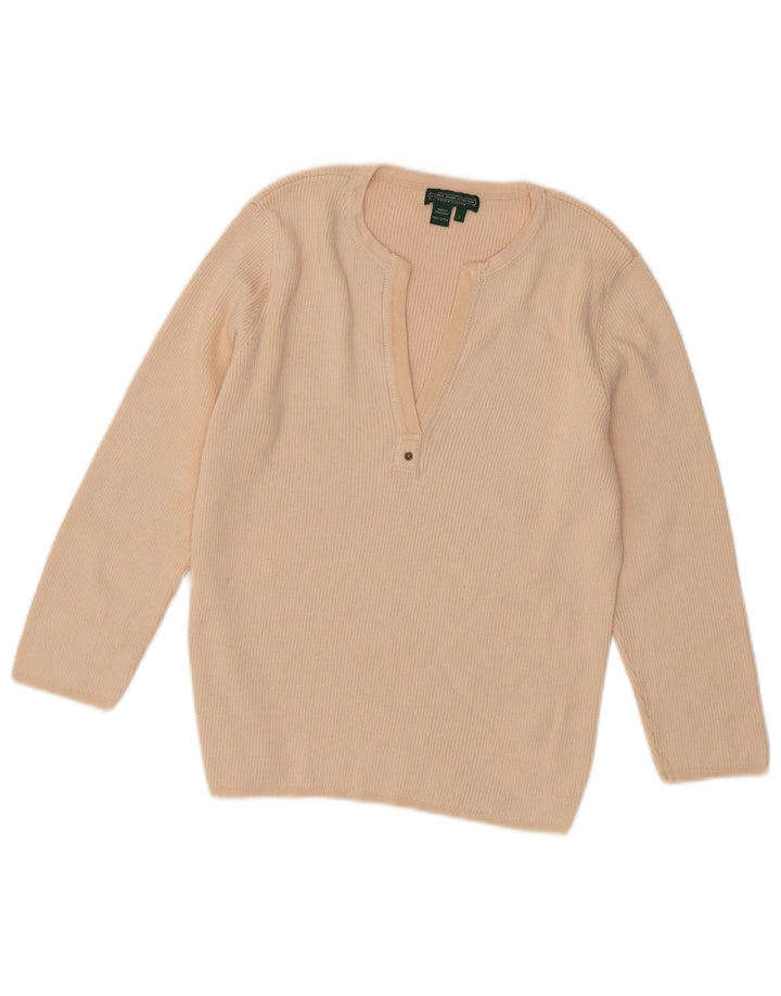 RALPH LAUREN Suéter tipo jersey con cuello en V y manga 3/4 para mujer UK 40 Large Beige