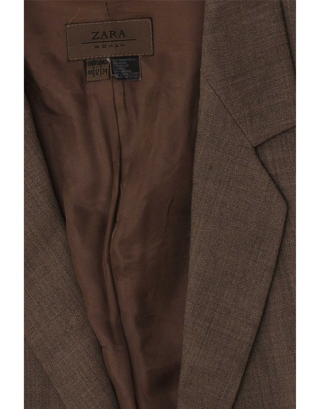 Zara Mujer Chaqueta Blazer 1 Botón EU 44 XL Lana Marrón