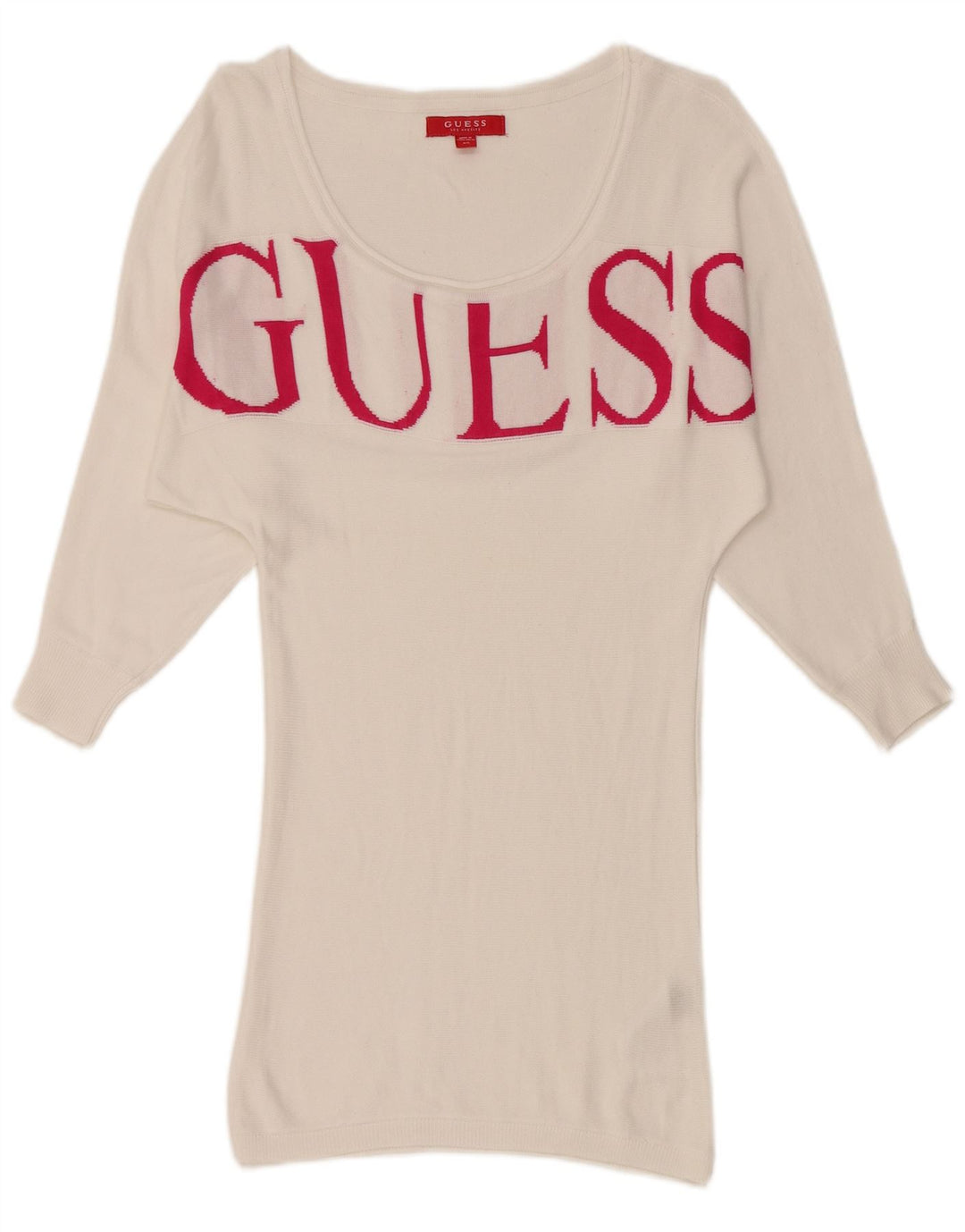 GUESS Vestido tipo jersey con manga 3/4 y gráfico para mujer UK 6 XS Viscosa blanca