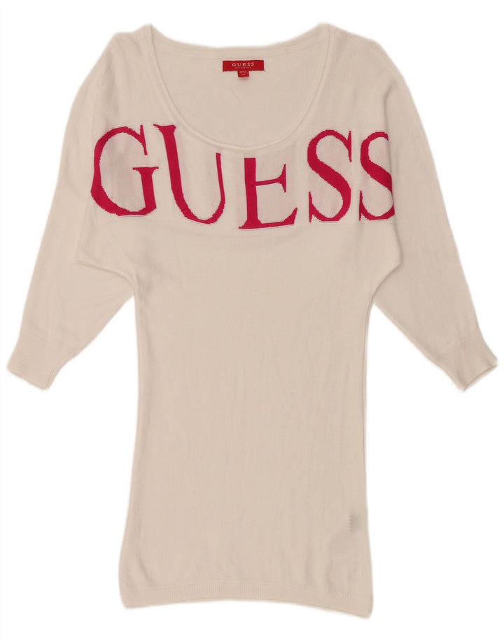 GUESS Vestido tipo jersey con manga 3/4 y gráfico para mujer UK 6 XS Viscosa blanca