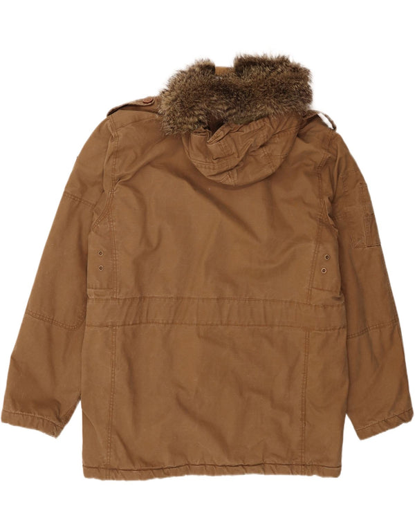 Scotch & Soda Parka militar con capucha para hombre UK 46 2XL Algodón marrón