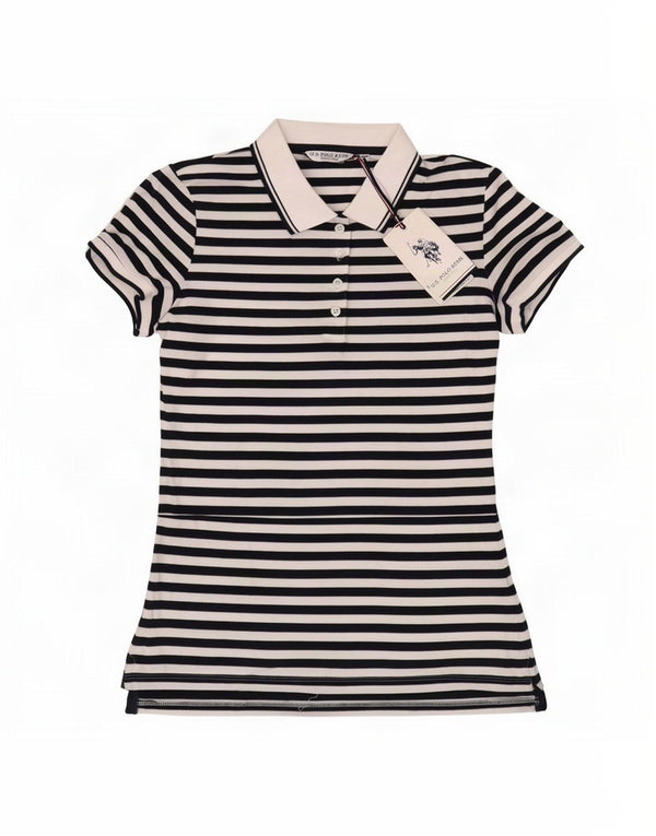 Asociación de Polo de EE. UU. Camisa para mujer UK 6 XS Algodón a rayas azul marino