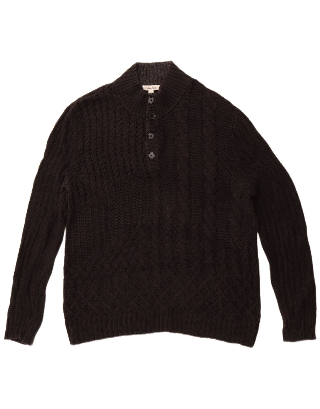 Calvin Klein Suéter tipo jersey con cuello y botones para hombre XL Algodón negro