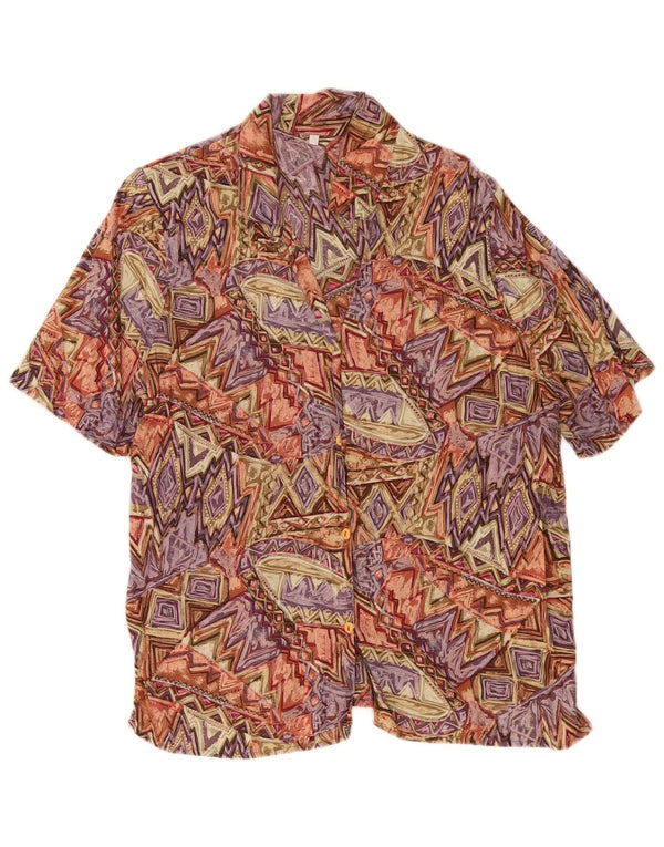 Vintage mujer camisa de manga corta Reino Unido 10 pequeño multicolor geométrico