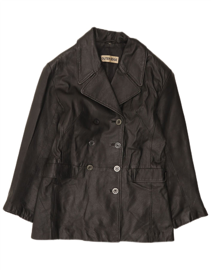 Chaqueta de cuero para mujer con borde exterior Reino Unido 14 Cuero negro mediano
