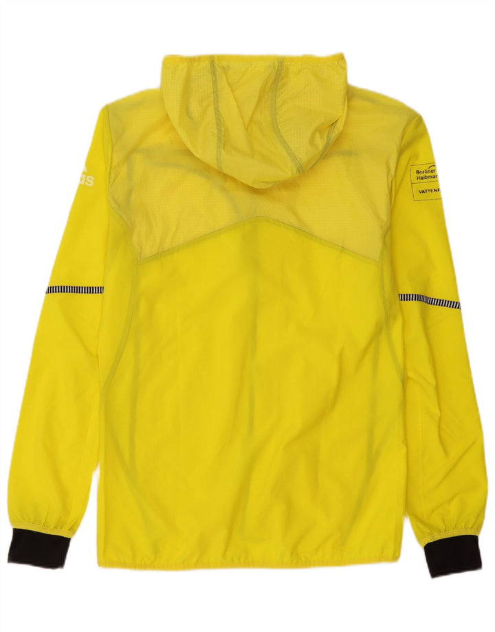 ADIDAS Chaqueta impermeable con capucha gráfica para hombre Reino Unido 36 Poliéster a cuadros amarillo pequeño
