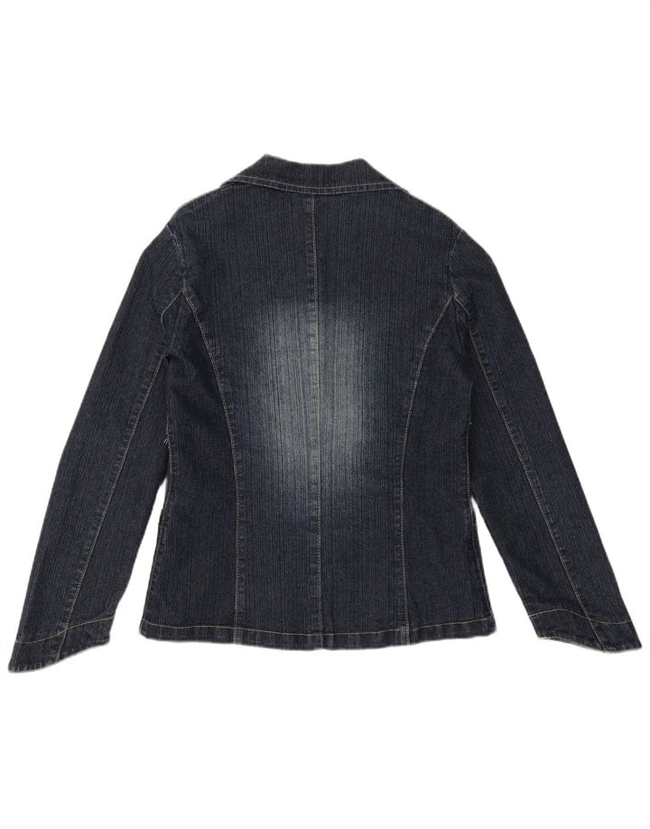 VINTAGE Mujer 3 Botones Denim Blazer Chaqueta Reino Unido 10 Pequeño Algodón Azul Marino