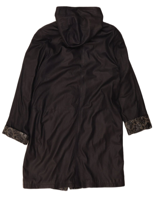 Abrigo De Piel Con Capucha Para Mujer Rugano IT 42 Medium Azul Marino Estampado Animal