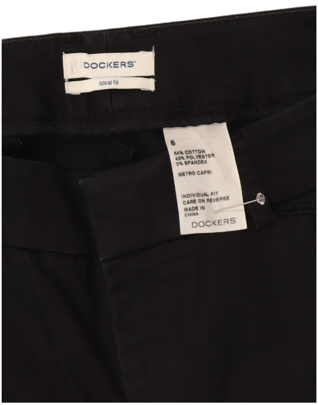 DOCKERS Pantalones capri de ajuste ideal para mujer US 8 Medium W30 L22 Negro