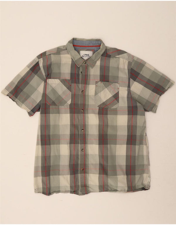 Weird Fish Camisa de manga corta para hombre, talla 3XL, algodón a cuadros caqui