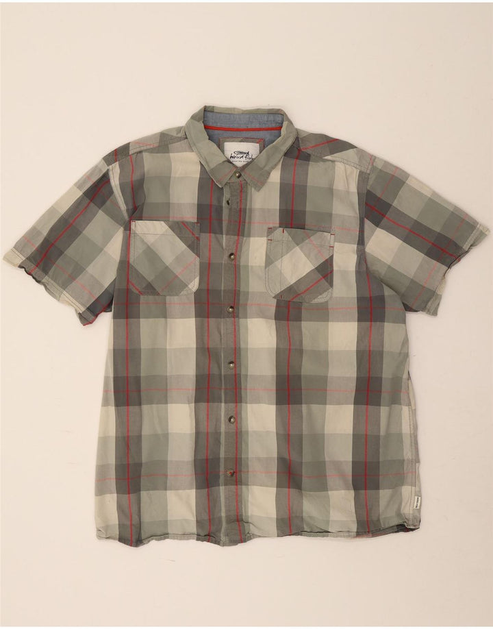 Weird Fish Camisa de manga corta para hombre, talla 3XL, algodón a cuadros caqui