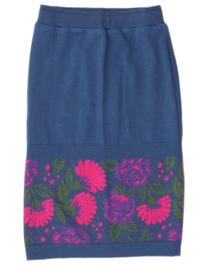 VINTAGE Conjunto de 3 piezas para mujer IT 46 Grande W26 Lana virgen floral azul marino