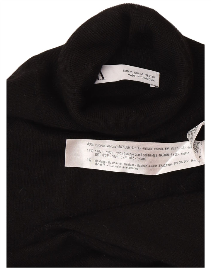 Zara - Jersey de manga corta con cuello vuelto para mujer, talla M, color negro