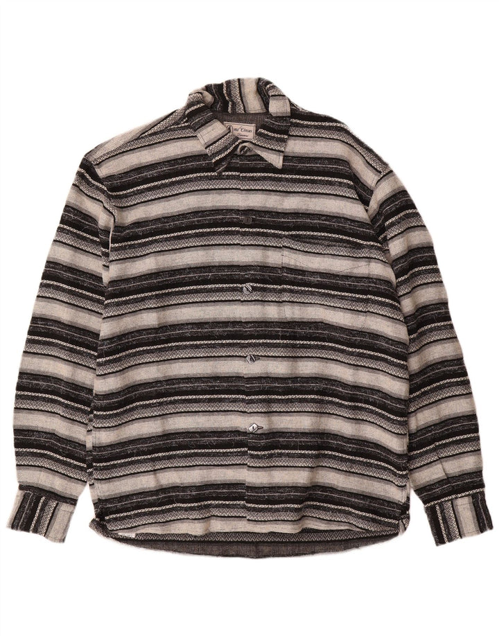 Vintage hombres sobrecamisa camisa grande gris geométrico viscosa