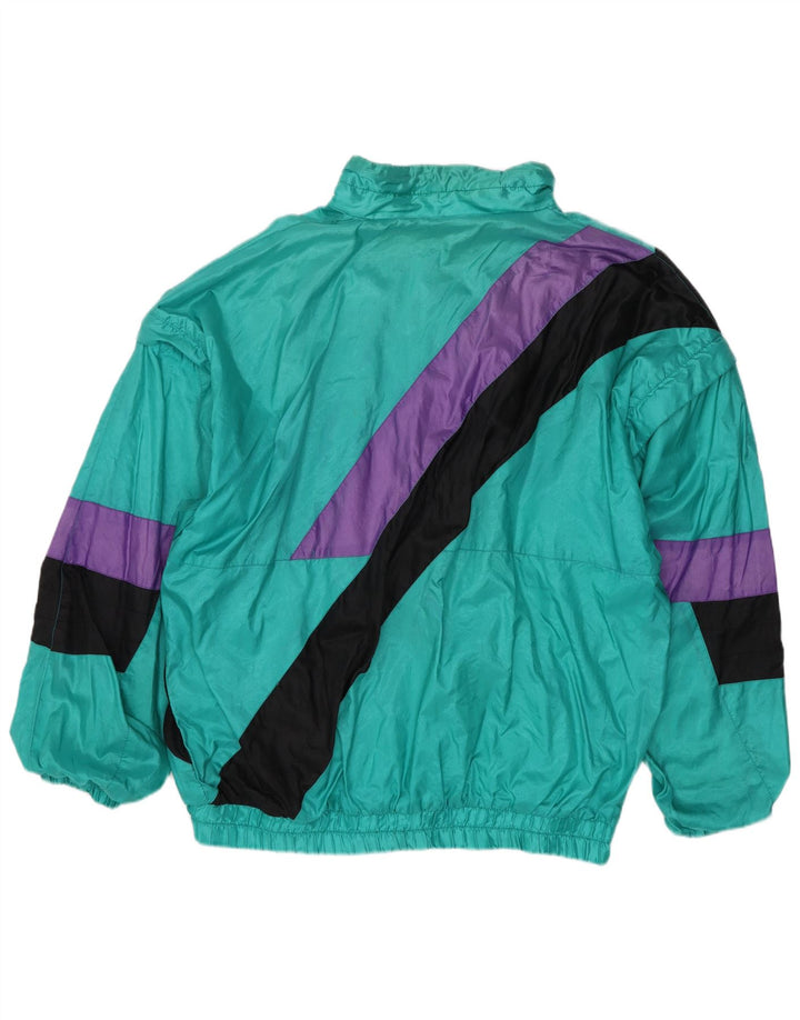 Vintage hombres chándal top chaqueta grande verde colorblock poliamida