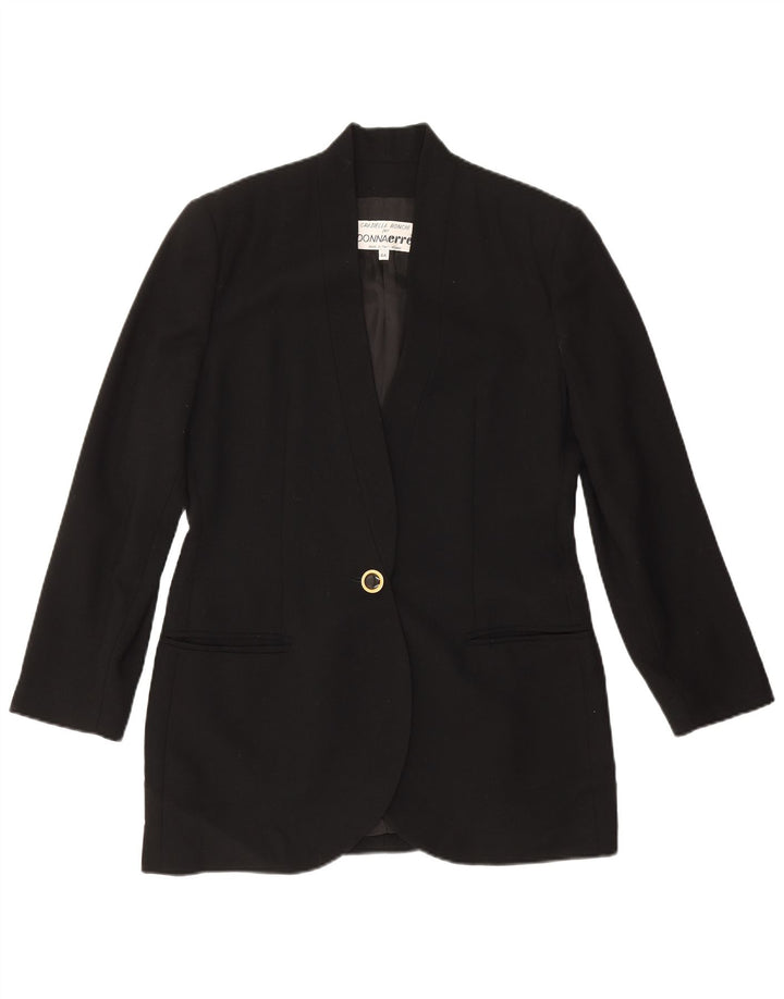 Vintage Mujer 1 Botón Blazer Chaqueta IT 44 Medio Negro